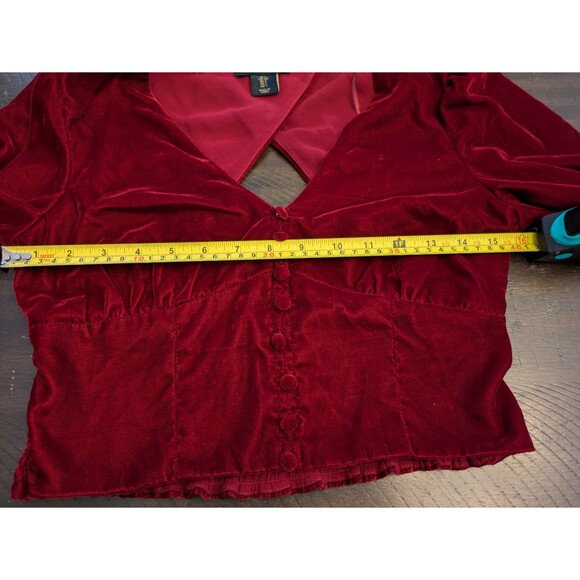 House of Harlow 1960 Red Velvet Long Sleeve Crop Top Revolve Puff Sleeve Small - Picture 8 of 11